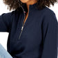 Tommy Hilfiger Moletom feminino curto com zíper 1/2, azul, tamanho médio