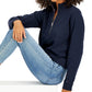 Tommy Hilfiger Moletom feminino curto com zíper 1/2, azul, tamanho médio