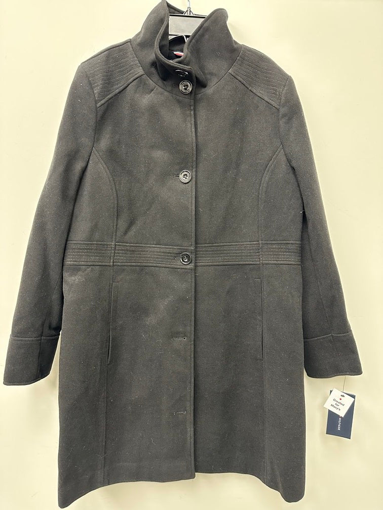 Casaco Tommy Hilfiger Feminino de abotoamento simples com gola alta, cinza, tamanho pequeno, extragrande