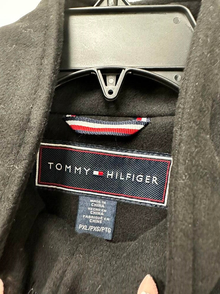 Casaco Tommy Hilfiger Feminino de abotoamento simples com gola alta, cinza, tamanho pequeno, extragrande