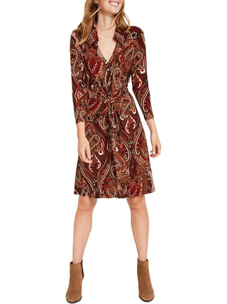 Vestido-camisa feminino Tommy Hilfiger em jersey fosco com estampa paisley, preto, tamanho 12