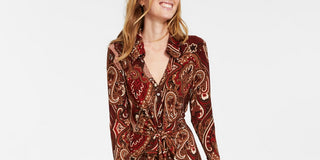 Vestido-camisa feminino Tommy Hilfiger em jersey fosco com estampa paisley, preto, tamanho 12