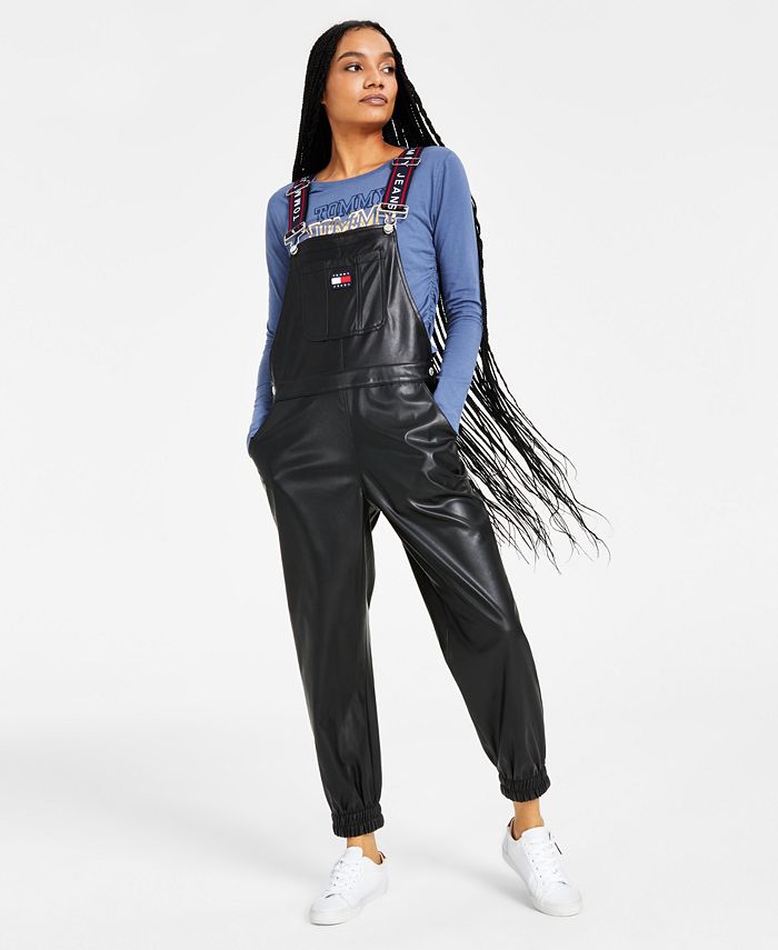 Macacão Tommy Jeans Feminino em Couro Sintético Preto Tamanho 29