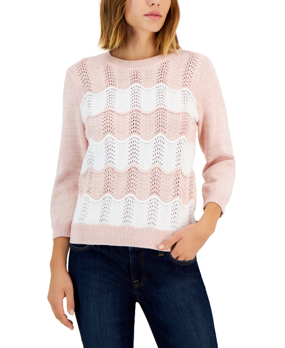 Tommy Hilfiger Suéter Feminino de Algodão Manga 3/4 Rosa Tamanho Médio