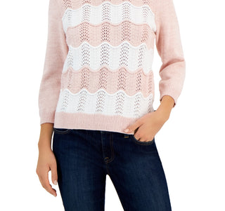 Tommy Hilfiger Suéter Feminino de Algodão Manga 3/4 Rosa Tamanho Médio