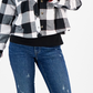 Tommy Jeans Jaqueta Feminina Xadrez com Forro de Lã e Capuz, Branca, Tamanho X-G