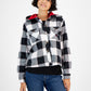 Tommy Jeans Jaqueta Feminina Xadrez com Forro de Lã e Capuz, Branca, Tamanho P