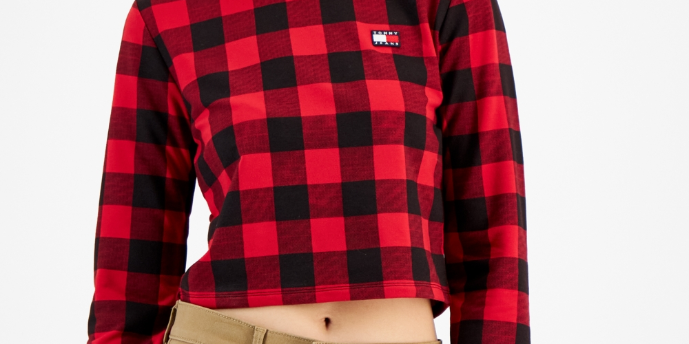 Tommy Jeans Feminino Buffalo Xadrez French Terry Moletom Vermelho Tamanho X-G