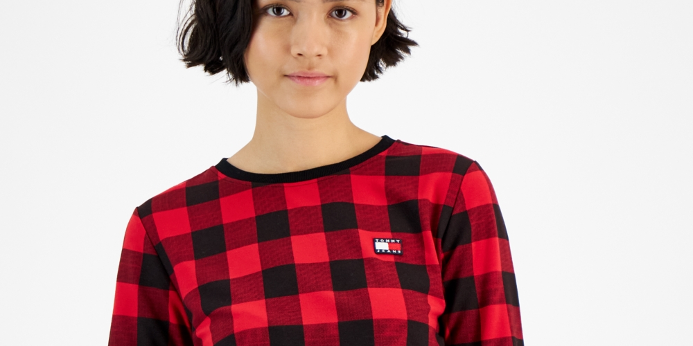 Tommy Jeans Feminino Buffalo Xadrez French Terry Moletom Vermelho Tamanho Médio