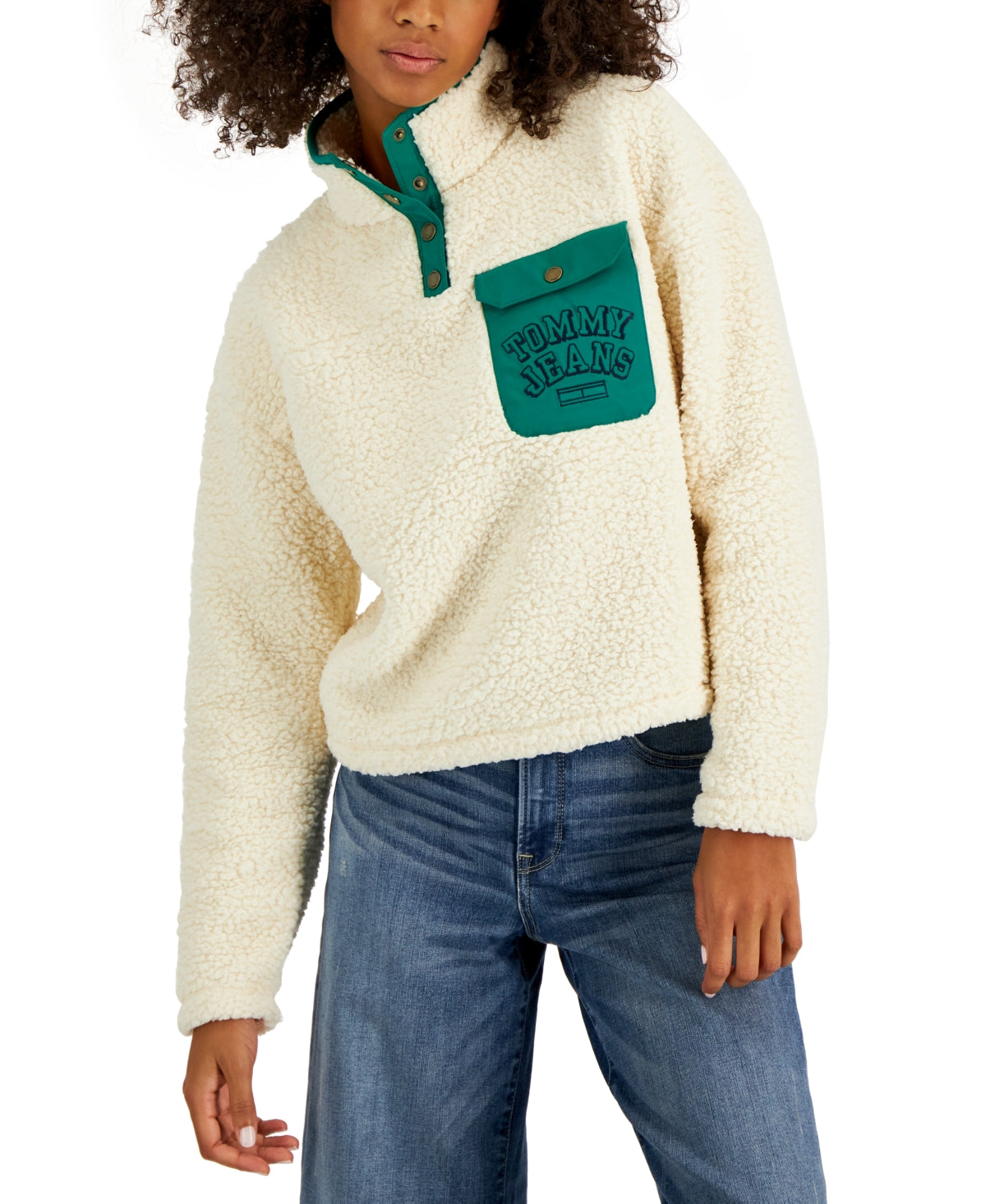 Tommy Jeans Feminino Quarter Snap Sherpa Pullover Branco Tamanho X-G