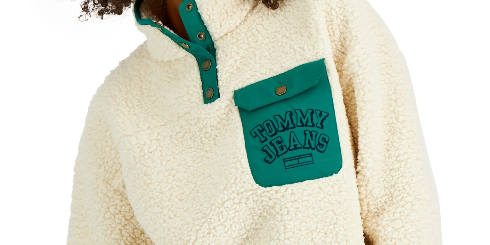 Tommy Jeans Feminino Quarter Snap Sherpa Pullover Branco Tamanho X-G