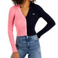 Tommy Jeans Feminino Gola V Pulôver Colorblock Suéter Preto Tamanho P