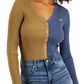 Tommy Jeans Feminino Gola V Pulôver Colorblock Suéter Azul Tamanho P