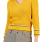 Tommy Hilfiger Suéter Feminino de Algodão com Gola Johnny em Tricô com Cabo Amarelo