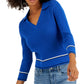 Tommy Hilfiger Suéter Feminino de Algodão Johnny Collar em Tricô com Cabo Azul