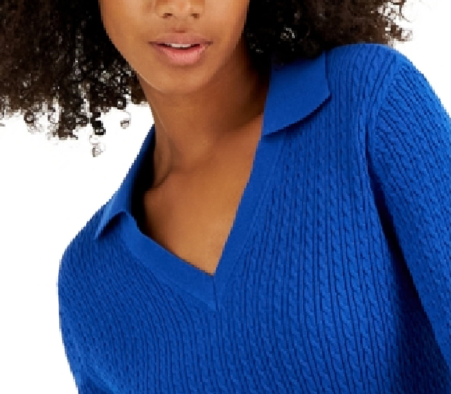 Tommy Hilfiger Suéter Feminino de Algodão Johnny Collar em Tricô com Cabo Azul Tamanho Grande