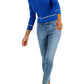 Tommy Hilfiger Suéter Feminino de Algodão Johnny Collar em Tricô com Cabo Azul