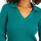 Tommy Hilfiger Suéter Feminino de Algodão Johnny Collar em Tricô com Cabo Verde Tamanho Grande