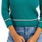 Tommy Hilfiger Suéter Feminino de Algodão Johnny Collar em Tricô com Cabo Verde Tamanho Grande