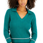 Tommy Hilfiger Suéter Feminino de Algodão Johnny Collar em Tricô com Cabo Verde Tamanho Médio