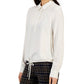 Tommy Hilfiger Feminino Tie Hem Roll Tab Lurex Xadrez Top Branco Tamanho P