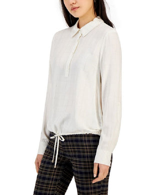 Tommy Hilfiger Feminino Tie Hem Roll Tab Lurex Xadrez Top Branco Tamanho P