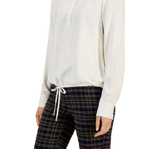 Tommy Hilfiger Feminino Tie Hem Roll Tab Lurex Xadrez Top Branco Tamanho P