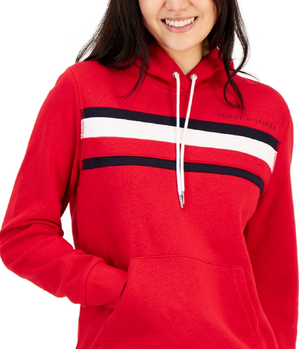 Tommy Hilfiger Moletom com capuz feminino com bolso frontal e logotipo, vermelho, tamanho XX-G