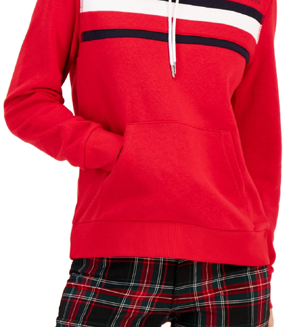 Tommy Hilfiger Moletom com capuz feminino com bolso frontal e logotipo, vermelho, tamanho XX-G
