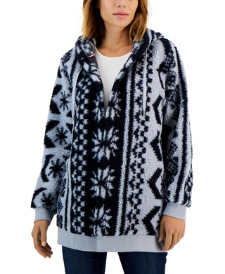 Jaqueta feminina Tommy Hilfiger Sherpa com capuz, azul, tamanho médio