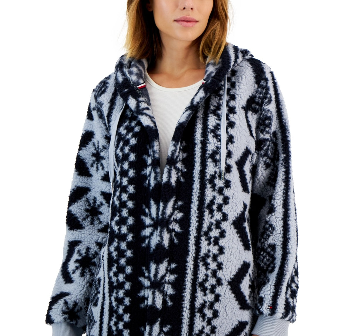 Jaqueta feminina Tommy Hilfiger Sherpa com capuz, azul, tamanho médio