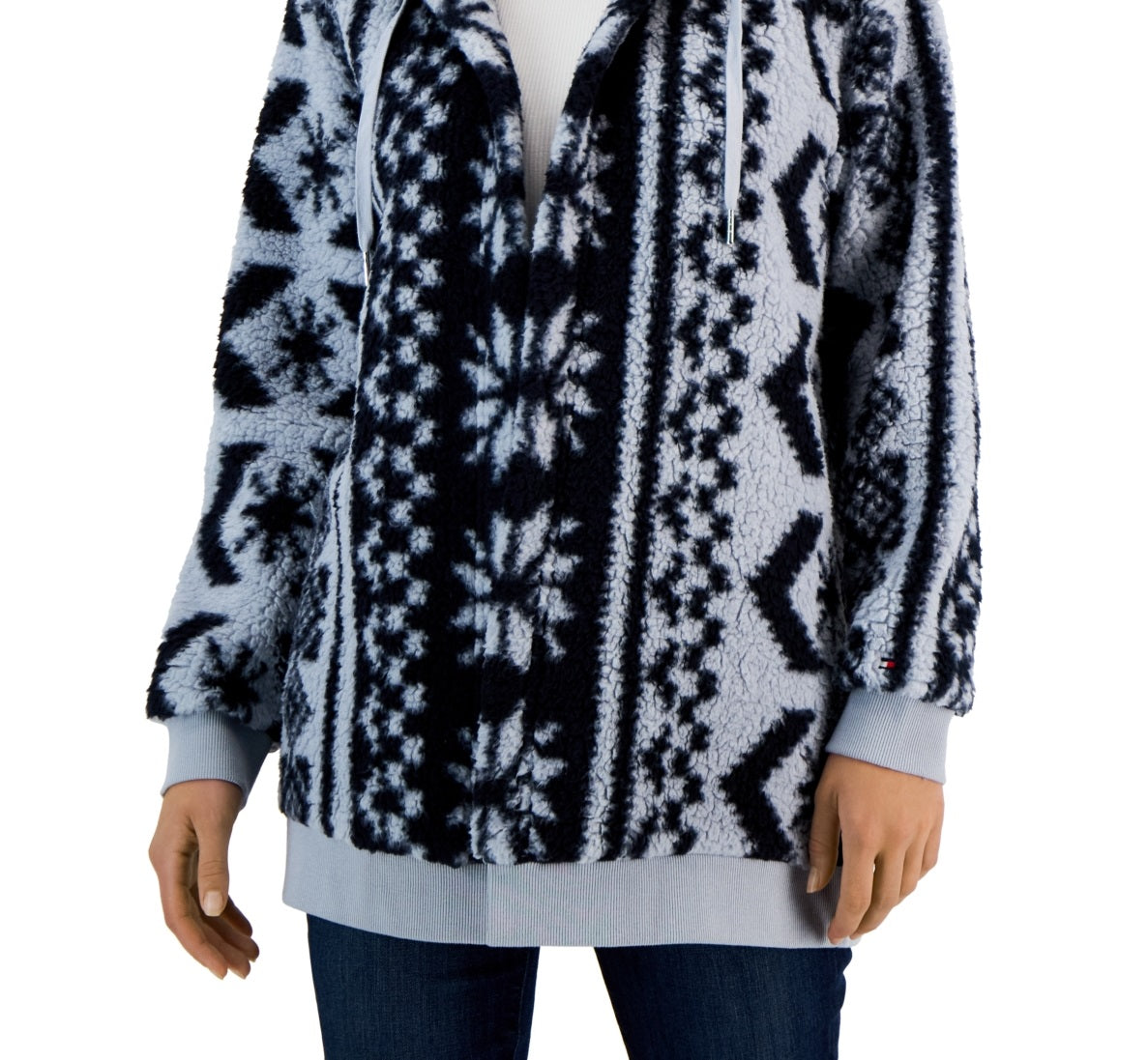Jaqueta feminina Tommy Hilfiger Sherpa com capuz, azul, tamanho médio
