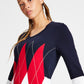Suéter Tommy Hilfiger Feminino de Algodão Colorblock Argyle Azul Tamanho Médio