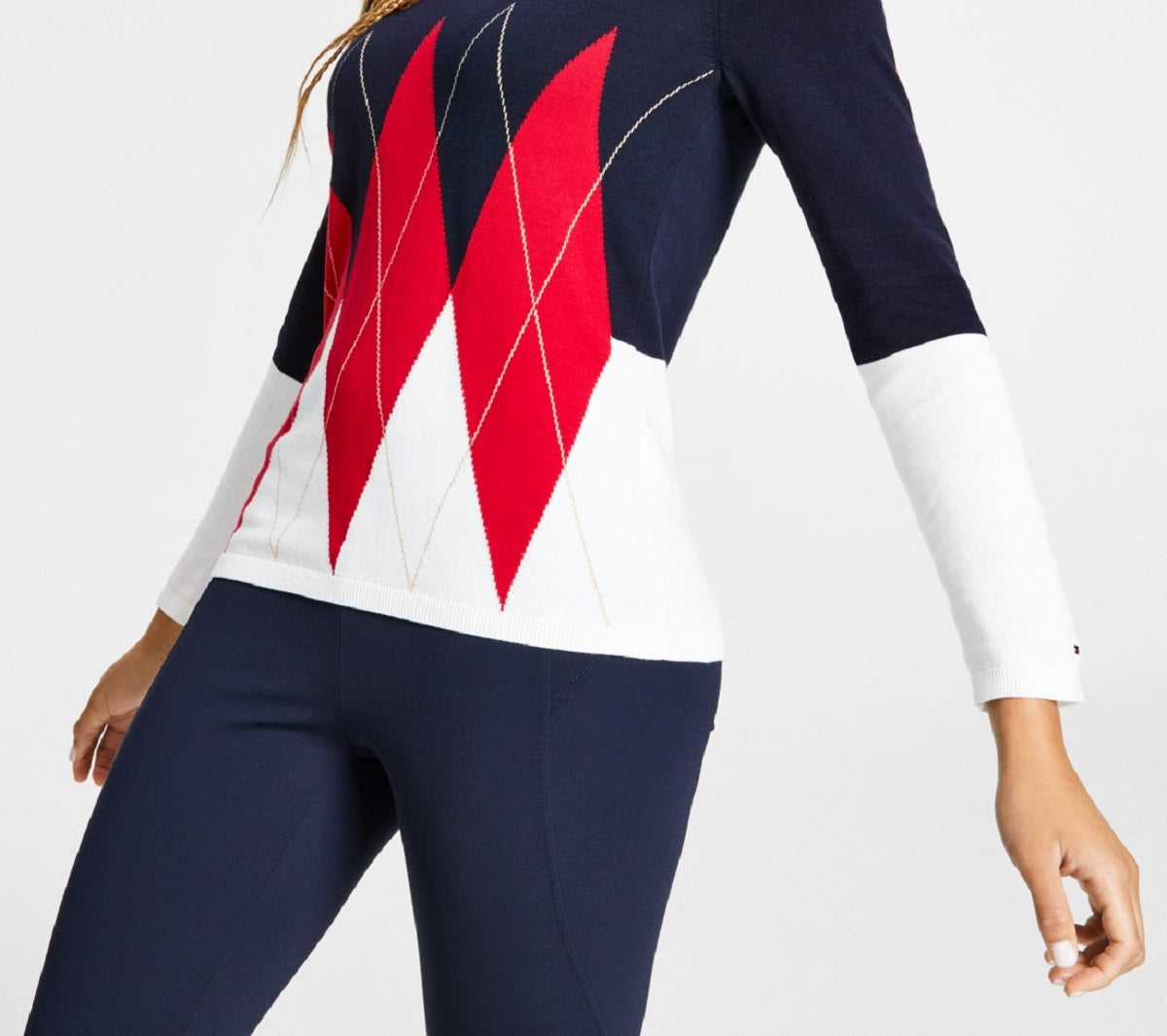 Suéter Tommy Hilfiger Feminino de Algodão Colorblock Argyle Azul Tamanho Médio