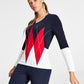 Suéter Tommy Hilfiger Feminino de Algodão Colorblock Argyle Azul Tamanho Médio