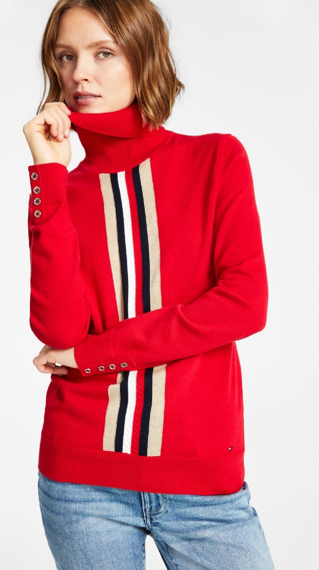 Suéter feminino Tommy Hilfiger Global Cable Stella vermelho tamanho X-G