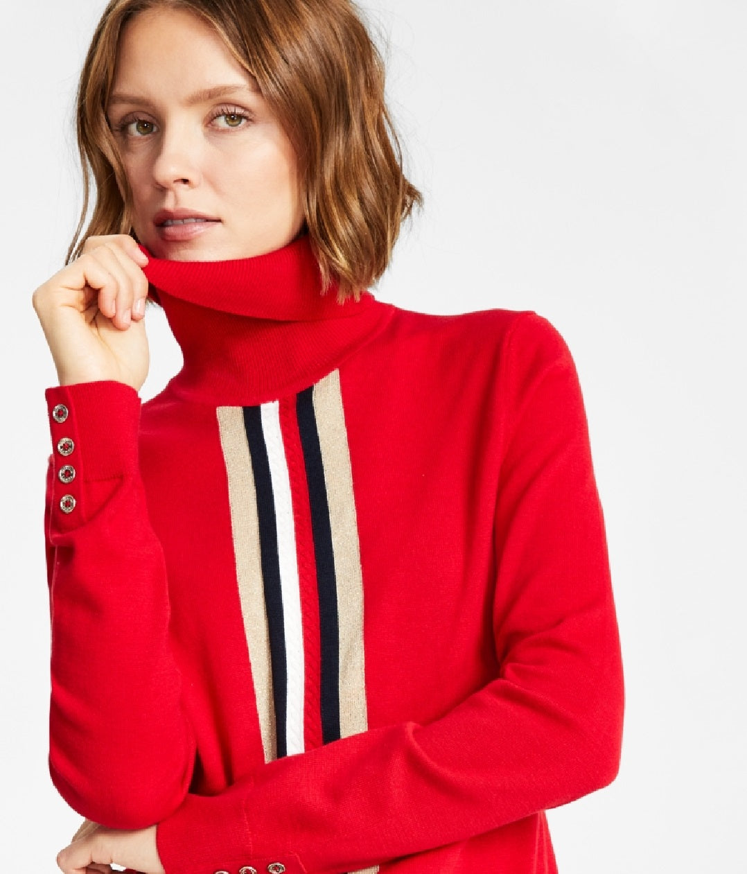 Suéter feminino Tommy Hilfiger Global Cable Stella vermelho tamanho X-G