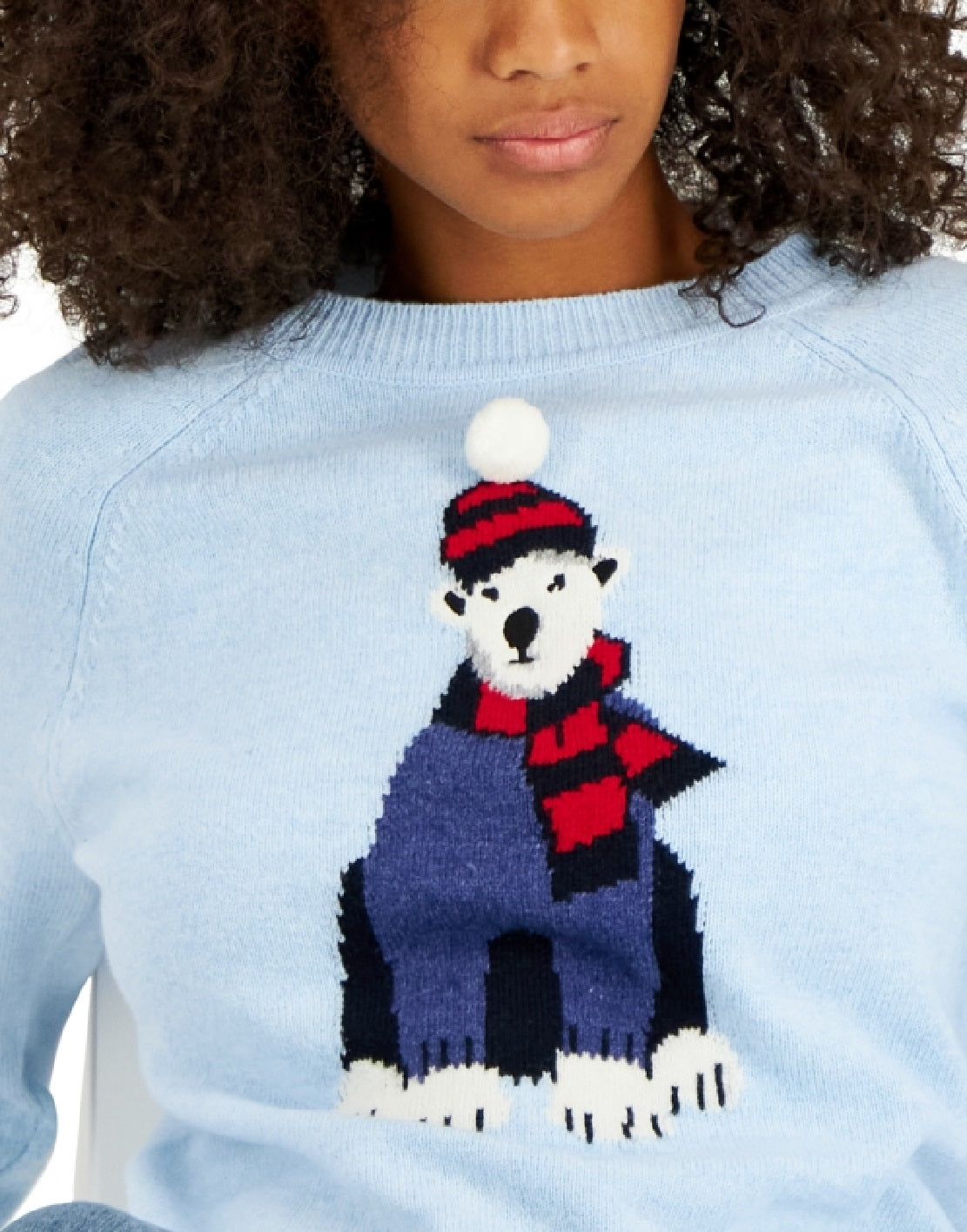 Suéter feminino Tommy Hilfiger com estampa de urso polar, azul, tamanho pequeno