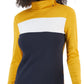 Tommy Hilfiger Blusa Feminina de Algodão com Gola Alta Colorblock e Manga Longa, Amarela, Tamanho X-G