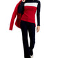 Tommy Hilfiger Blusa Feminina de Algodão com Gola Alta Colorblock e Manga Longa Azul