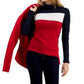 Tommy Hilfiger Blusa Feminina de Algodão com Gola Alta Colorblock e Manga Longa Azul Tamanho Grande