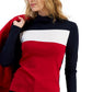 Tommy Hilfiger Blusa Feminina de Algodão com Gola Alta Colorblock e Manga Longa Azul