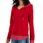 Tommy Hilfiger Blusa com capuz French Terry feminina em camadas, vermelha, tamanho médio