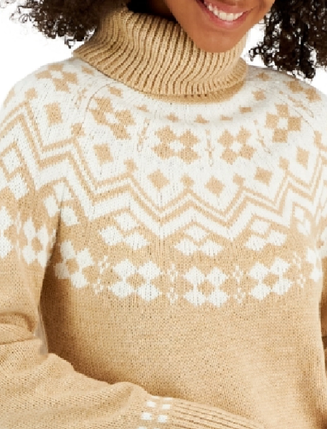 Tommy Hilfiger Suéter feminino Fair Isle gola alta marrom tamanho grande