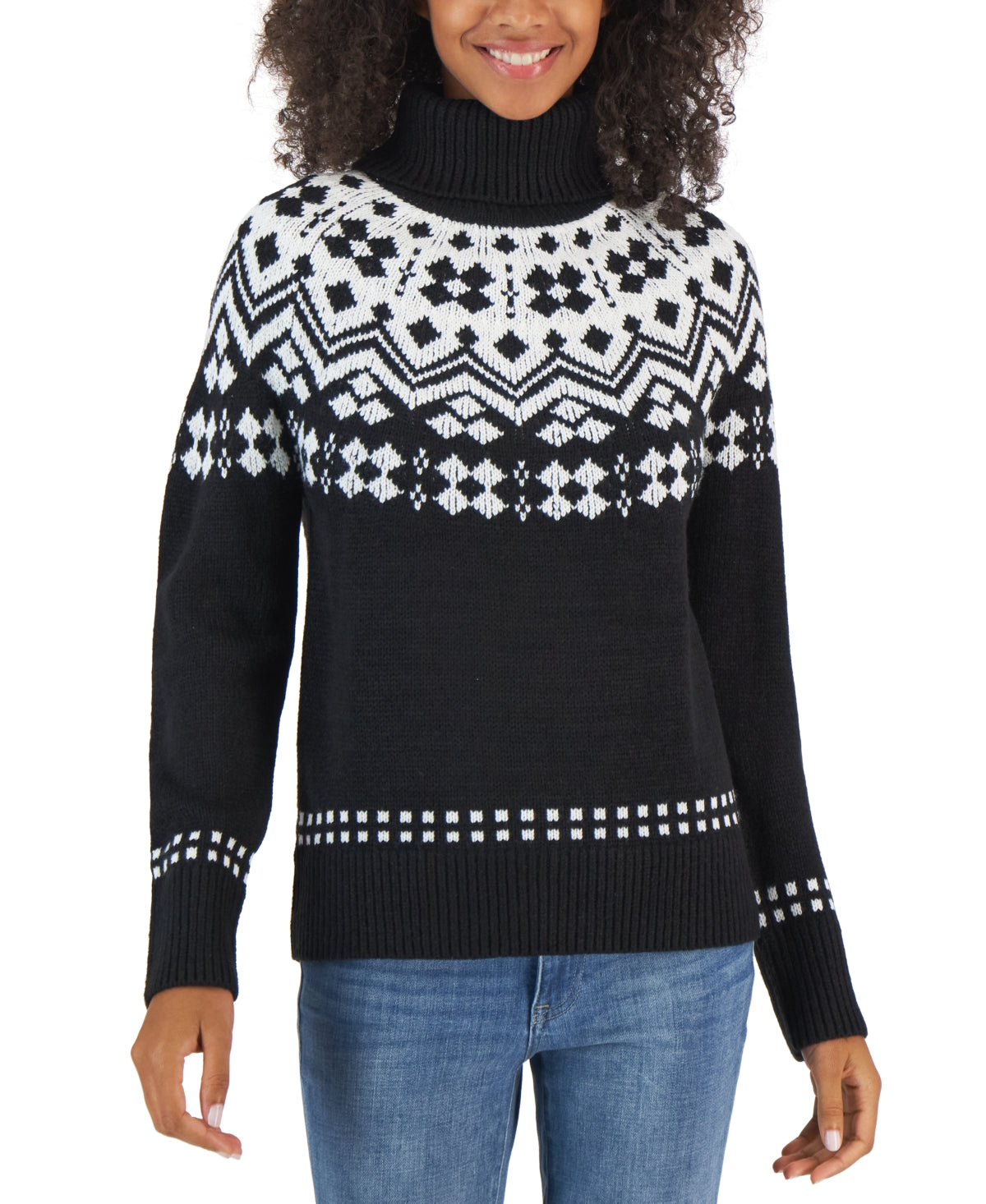 Suéter Tommy Hilfiger Fair Isle Gola Alta Feminino Preto