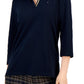 Polo Tommy Hilfiger Feminino Listrado Gola Johnny Manga 3/4 Azul Tamanho Médio