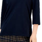 Polo Tommy Hilfiger Feminino Listrado Gola Johnny Manga 3/4 Azul Tamanho Médio