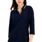 Polo Tommy Hilfiger feminino listrado com gola Johnny e manga 3/4, azul