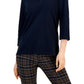 Polo Tommy Hilfiger feminino listrado com gola Johnny e manga 3/4, azul