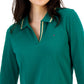 Polo Tommy Hilfiger feminino listrado com gola Johnny e manga 3/4, verde